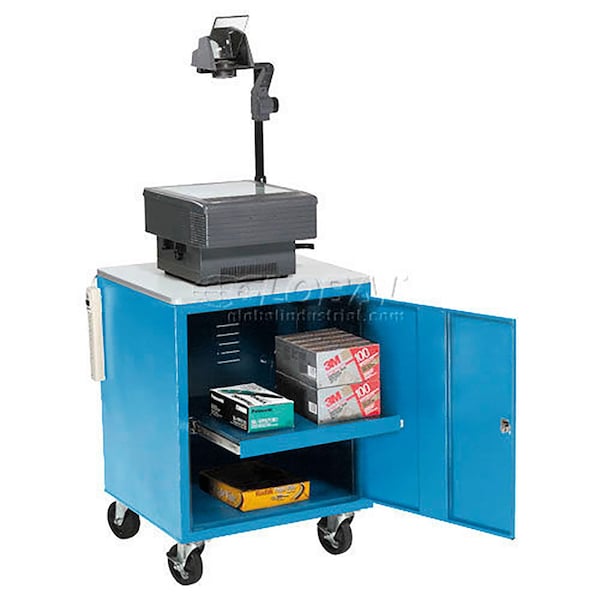 Audio Visual Cart w/ Lockable Cabinet, 500 Lb. Capacity, Blue